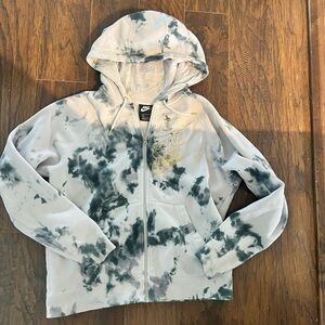 Nike Black and White Tie-Dye Hoodie with Gold Logo